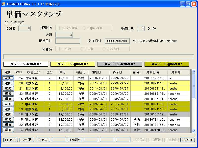 定価マスタメンテ